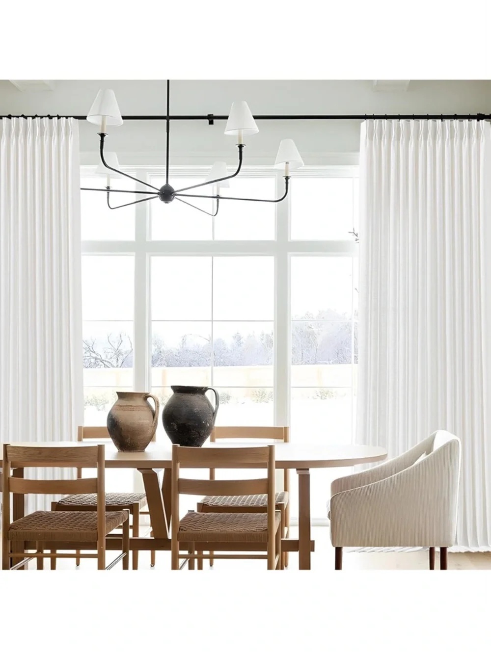 White 90 Inch Curtains Pinch Pleated Linen Curtain